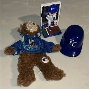 Royals lot of Vinnie Pasquantino Bobblehead, teddy bear, baseball helmet